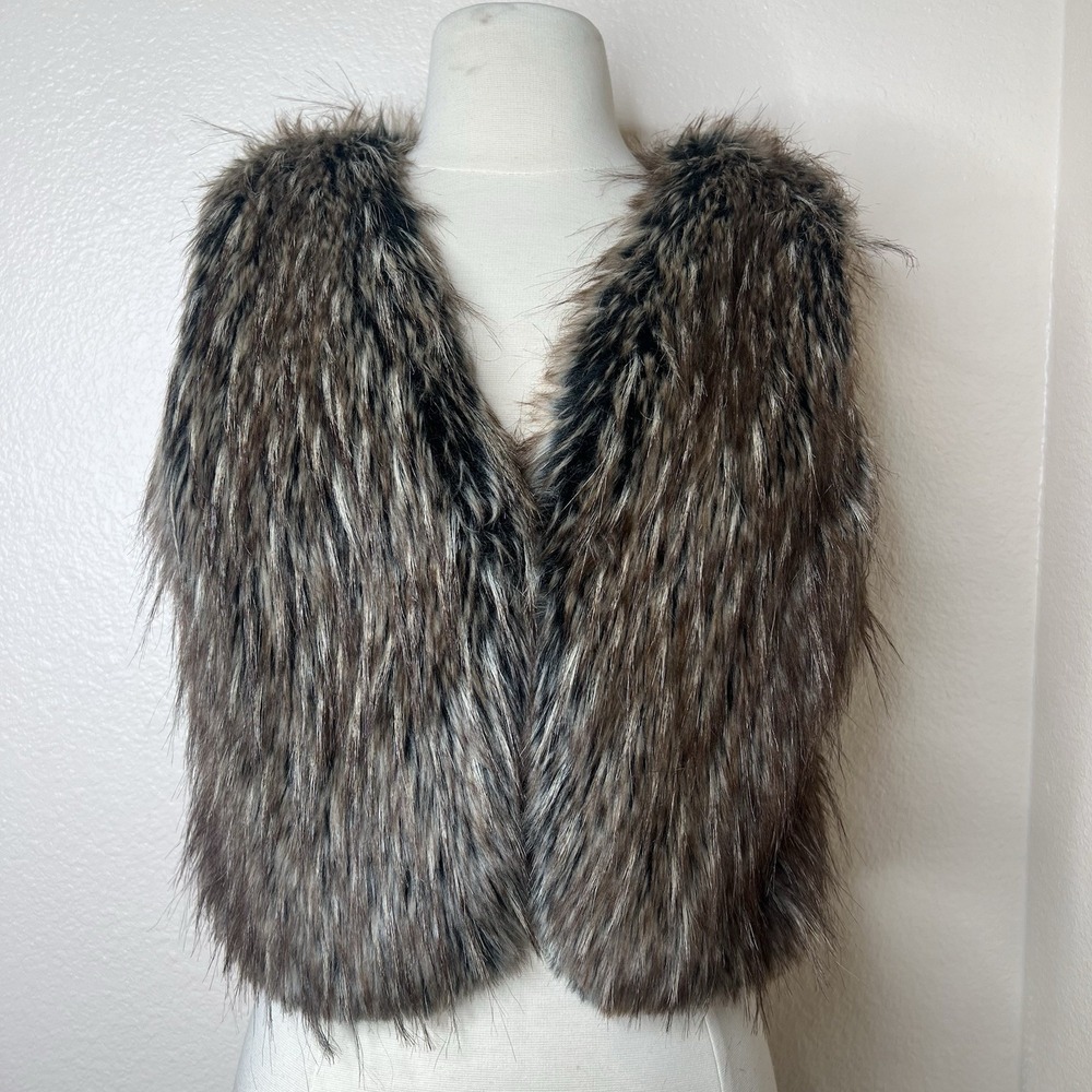 Cisci Faux Fur Womens XS Vest Open Front Vintage Y2K Boho Made in Italy